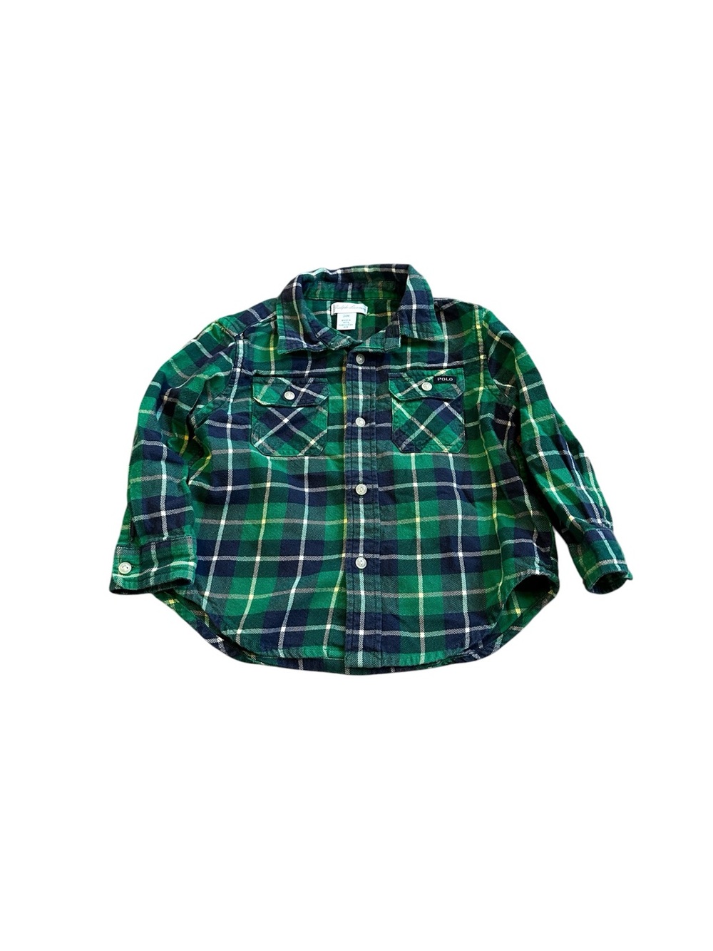 Ralph Lauren Toddler Boys Green Blue Plaid Flannel Shirt Fall Vibes Lumberjack